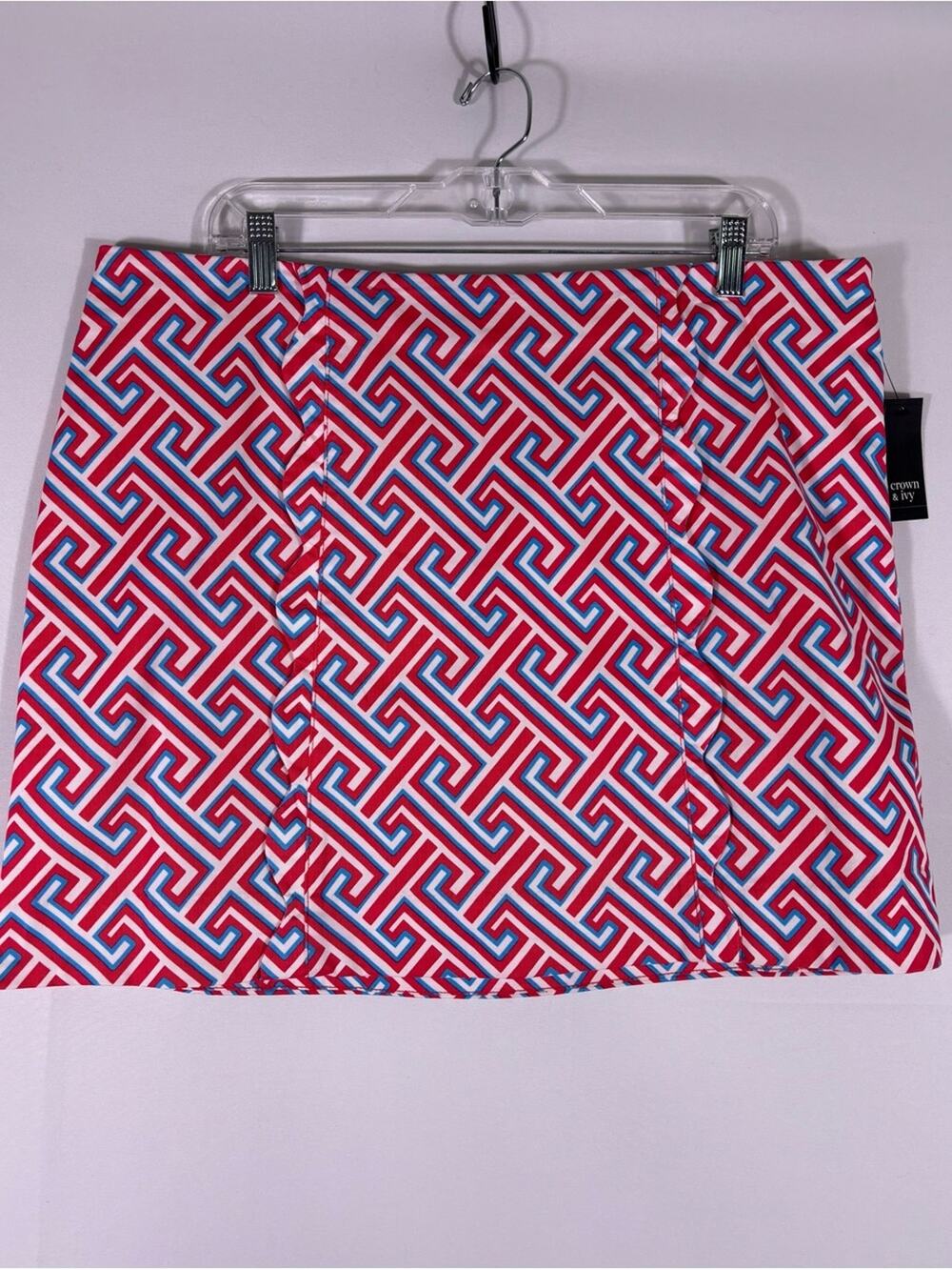 NWT Crown & Ivy Printed Skort Pink Blue Geometric Golf Tennis Size 16 1311